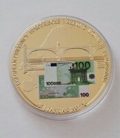 100 euró ÓRIÁSI aranyozott emlékérem 2002 kapszulában  PP