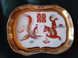 Kínai sárkányos porcelán tálca és kis kiöntő