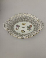 MAKULÁTLAN!!! Herendi Viktória mintás nagy méretű füles áttört porcelán kosár 1. osztályú jelzéssel
