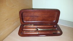 Rózsafa aranyozott írószer készlet - 3 részes - levél bontó, golyós toll, töltő toll