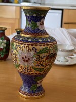 Álomszép rekeszzománc, tűzzománc réz Kinai váza virágok.