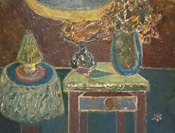 Tóth-Vissó Árpád: Csendélet vázával, lámpával (Képcsarnokos) enteriőr, szobabelső