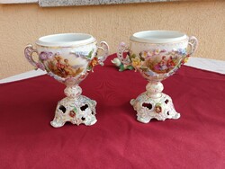 Egy pár Antik Meisseni, jelenetes,virágrátétes,serleg,kupa..15 cm,