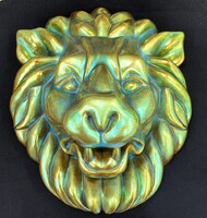 Extrém ritka Zsolnay eozin oroszlánfej pirogránit falidísz állatfigura szobor modern oroszlán