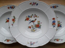3 db régi TK Thun porcelán mélytányér paradicsommadaras mintával 24,5 cm