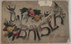 Szerelmes, virágos „Un baiser” képeslap – ELD kiadás – Franciaország, 1900 körül