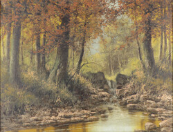 Neogrády László : Őszi erdő, patakkal