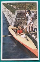 Vintage romantikus üdvözlő képeslap - Sport a szabadban - sportpropaganda képeslap