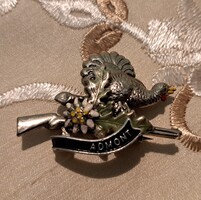 Régi ezüstözött vadász kitűző, vadászkalapra bross 3. (L5858)