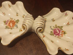 Herendi dupla kagylós kínáló, kézi festésű bécsi rózsás mintával