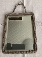 Fonott hatású ezüstözött fém keretben fózolt tükör, fém akasztóval!