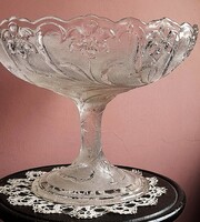 Vitrinből:Talpas dús virágos üveg NAGY asztalközép / kínáló