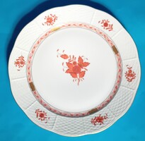 Herendi lapos tányér , téglaszínű Apponyi minta , jubileumi márkajelzéssel