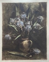 Kiss Terézia (1928-) Iriszek, szines rèzkarc szignózott 38x29cm