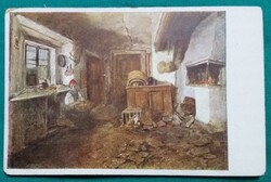 Régi üdvözlő képeslap "Magyar művészetek"  Bruck Miksa :Zborói interieur" (Belső tér Zborón)
