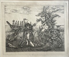 Balla Margit (1947-) A hajó utasai, jelzett rèzkarc 17/100 39x30cm