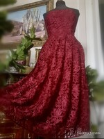 Next Tall 38-as exkluzív alkalmi, esküvői, parti ruha, burgundi piros, bordó légcsipke, tüll