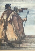 Barta Ernő (1878-1956) Vándorok, szinezett litográfia (1919) 20x28cm