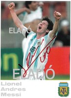Leo MESSI eredeti dedikált fényképe Argentína labda futball foci győzelem