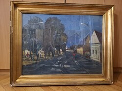 Gera Gyula (1915-1968): "Eső után", festmény, olaj, farost, 60x80/75×95 cm