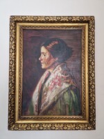 Koszta József Női arckép Olajfestmény 1920 körül, Aradi Nóra múvészettörténész tanúsítványával