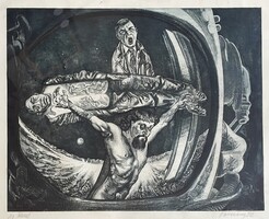 Farsang Sándor (1945-2015) Új üzenet, szignózott rèzkarc (1982) 40x30cm