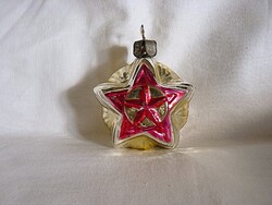 RÉGI ÜVEG KARÁCSONYFADÍSZ - VÖRÖS CSILLAGOS "PROPAGANDA"  - LAMPION!