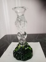 Skandináv / finn zöld - fehér  vastag jégüveg gyertyatartó  - 21 cm, Humppila - Pertti Santalahti