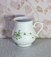 Hollóházi porcelán bögre – zöld leveles, arany szegélyes “hasas” forma (1970–1980-as évek)