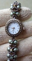 Retro Vintage Női Quartz Karóra Gyöngy Szíjal