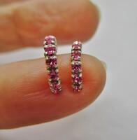 Gyönyörű  kis ezüst karika fülbevaló rózsaszín kövekkel