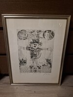 Würtz Ádám: "Szentivánéji álom", rézkarc, próba, 9/10, szignós, hibátlan, üvegezett keretben