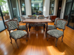 Antik neobarokk stílusú bővíthető étkezőasztal / tárgyaló asztal 6 db támlás székkel