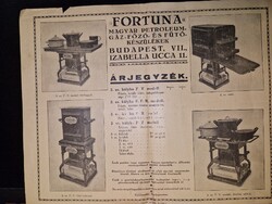 1930 körül, Fortuna petróleum és gázfőző reklámja