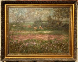 98x78cm olafjestmény, tehén, vidék, táj