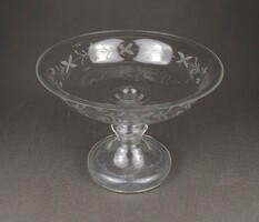 1X758 Antik, csiszolt üveg, talpas asztalközép, kínáló tál