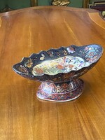 KÍNAI, PÁVA ÉS VIRÁG DÍSZÍTÉSŰ PORCELÁN TALPAS, KÍNÁLÓ, ASZTALKÖZÉP