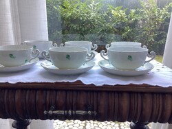 Herendi zöld mintás porcelán leveses csészék