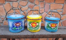 Ritka Zománcos Zománcozott Füleki virágos Ételhordó ételes nosztalgia darab paraszti