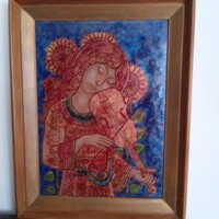 LŐRINCZ VITUS - "LÁNY HEGEDŰVEL"Tűzzománc kép!