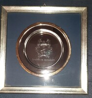 Aramis, eredményes munkájáért gravirozott dísztányér, képkeretben.