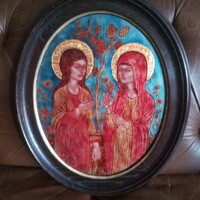 LŐRINCZ VITUS - "MÁRIA találkozása ERZSÉBETTEL"-Tűzzománc kép!