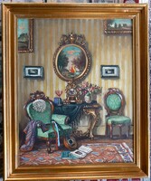 APÁTFALVI CZENE JÁNOS "BAROKK ENTERIÖR" 50X40 CM, OLAJ, VÁSZON FESTMÉNY EREDETI MŰALKOTÁS 1940 KÖRÜL