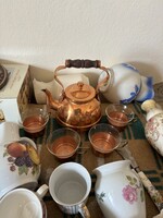 Gyönyörű Réz teáskanna kanna teafőző poharak  kiöntő falusi paraszti nosztalgia hagyatéki