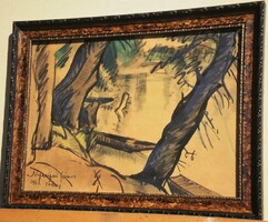 (K) Nyergesi János (1895-1982) : Folyóparti fák / Tokaj