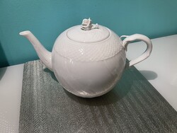 Herendi fehér kosárfonott nagy gömb teás kancsó