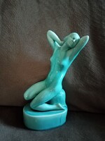 Zsolnay – "Vágyódás" női akt (24 cm, eozin alapmázas, hibátlan)