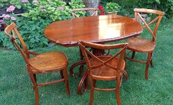 Rendkívül ritka THONET 4 személyes étkező asztalszett, Nr.3 asztal, Nr.91 székekkel