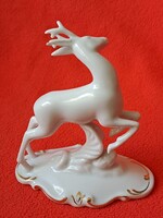 Ritka Royal Dux barokkos szarvas porcelán figura hibátlan állapotban
