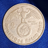 Horogkeresztes ezüst birodalmi 2 Márka 1937. D. (2338)